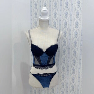 Dark Blue Victoria’s secret shine strap corset bustier cami top set
